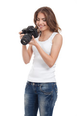 young woman with photo camera