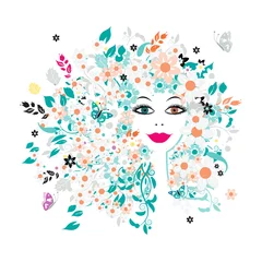 Papier Peint photo Lavable Femme fleurs Visage de femme, coiffure florale pour votre conception