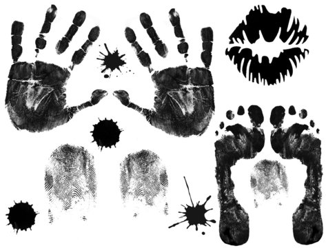 Foot, finger, lips and hand prints