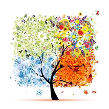 Four seasons - spring, summer, autumn, winter. Art tree