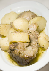Greek food lamb lemon sauce with potatoes