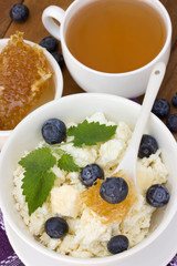 Dieting cottage cheese with honey and blueberries