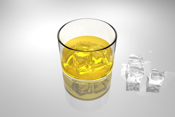 A glass of liquor with ice