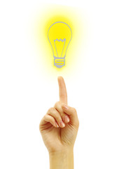 hand with a drawing light bulb