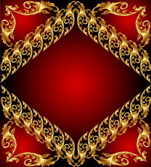 An abstract gold pattern. Illustration on red background for des