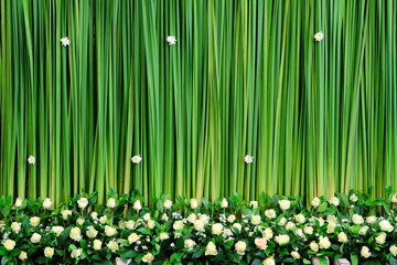 Green backdrop flowers arrangement