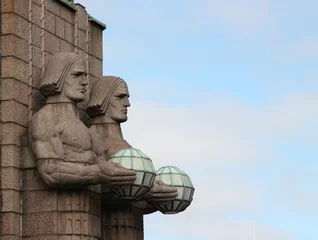 Fotobehang Statues at the railway station in Helsinki. © Vlad Ivantcov