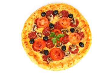 Pizza with vegetables and meat