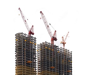 Three Modern Highrise Constructions with Cranes