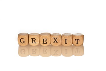 Grexit, Wort aus Buchstabenwürfeln, Kreuzworträtsel, freigestellt, Freisteller
