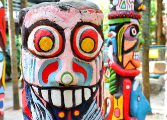 close up of a colorful totem .