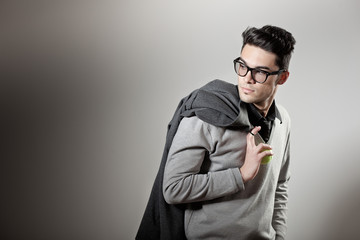 young man dressed casual wearing glasses - copy space