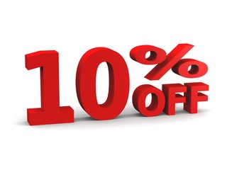 ten percent off in red 3d letters