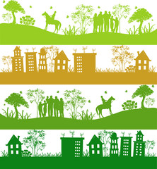 Four icons.Green ecological planet