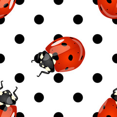 Naklejka premium Seamless ladybugs and polka dots pattern