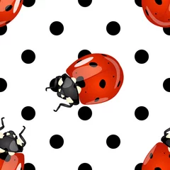 Poster Naadloos patroon van lieveheersbeestjes en stippen © Sylvie Bouchard