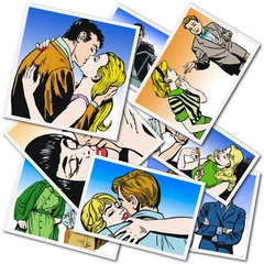 Papier Peint photo Lavable Des bandes dessinées Collection d& 39 illustrations avec des couples amoureux