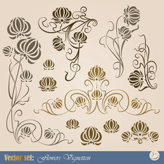 set of plant elements for creating borders and frames