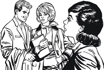 Cercles muraux Des bandes dessinées homme avec deux femmes