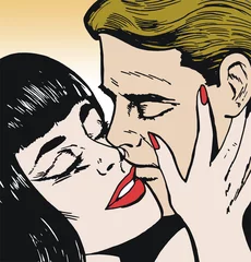 Crédence de cuisine en verre imprimé Des bandes dessinées Couple amoureux s& 39 embrasser