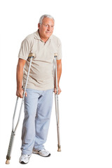 Senior Man On Crutches Looking Away