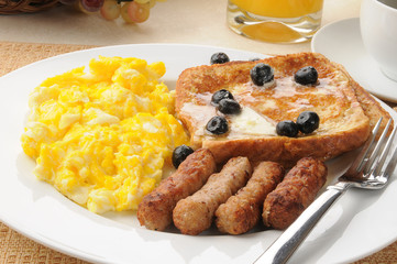 Sausage and eggs with french toast