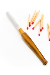 Wooden cigarette holder with matches