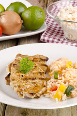 pork chops with rice salad