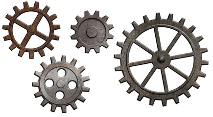 rusty metal gears set isolated on white