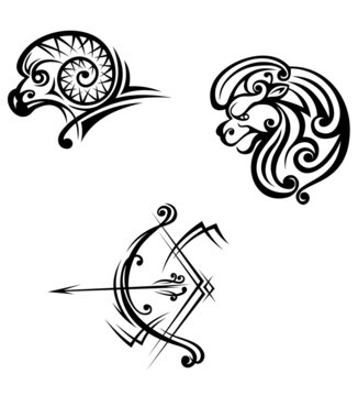 Leo, aries and sagittarius symbols