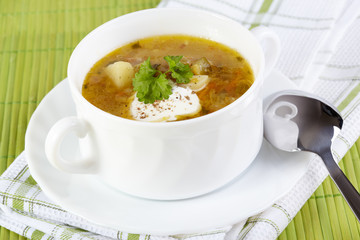 The Russian cuisine. Rassolnik soup