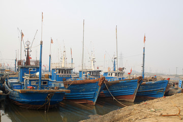 fishing boats anchored along the shore
