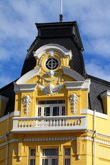 Official building in Punta Arenas with the Strait of Magellan