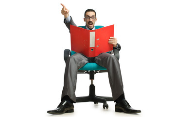 Businessman sitting in the chair on white