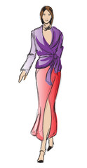 SKETCH. fashion girl. Hand-drawn fashion model
