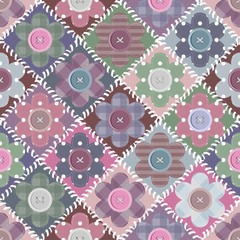 patchwork background with flowers and buttons