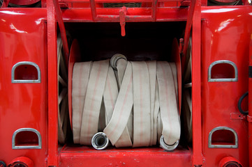 Firehose in red firetruck