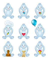 Rabbits sitting with gift, set