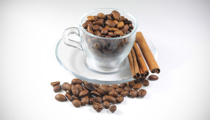 coffee beans in a glass cup
