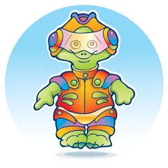 Fototapete Rund Lustiger Außerirdischer, der einen Raumanzug trägt © vlukas