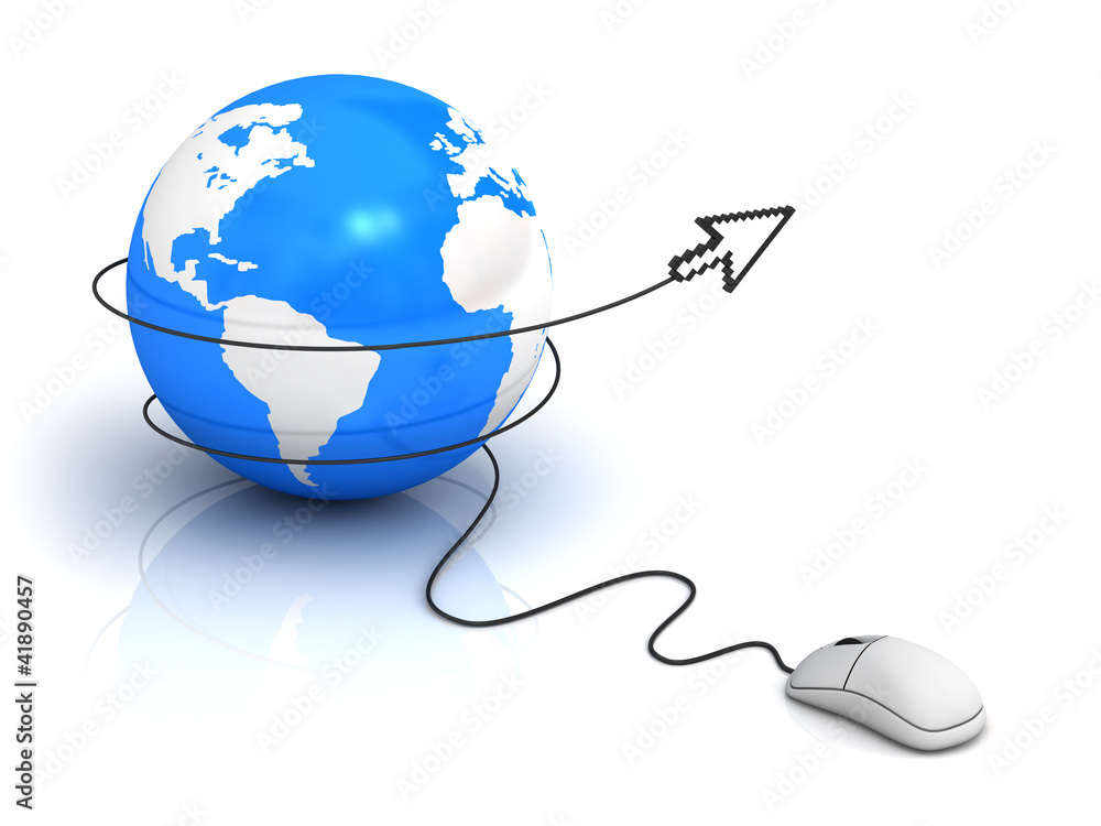 Poster earth globe and computer mouse, internet concept