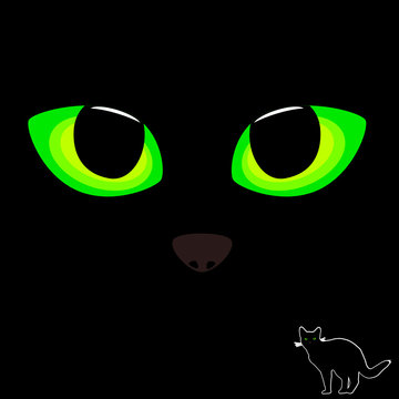 cat eye in green color with black cat illustration