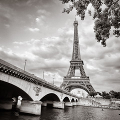 Uitzicht op de Eiffeltoren vanaf de rivier de Seine vierkant formaat