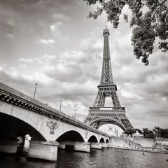 Foto op Plexiglas Parijs Uitzicht op de Eiffeltoren vanaf de rivier de Seine vierkant formaat