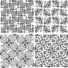 Set of 4 seamless patterns. Monochrome geometrical patterns