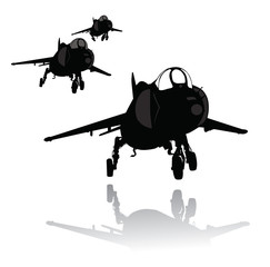 Vector silhouette of VTOL fighter landing