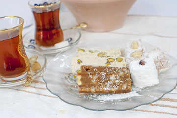 Turkish sweet confectionery - tahini halva and turkish delight