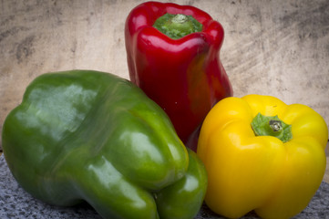 Red green and yellow pepper color image