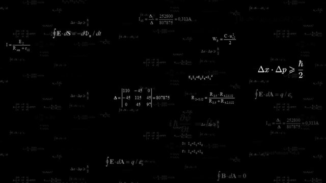 Scientific background with different mathematical formulas. Loop
