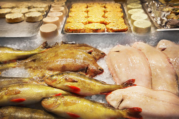 Seafood in market over ice